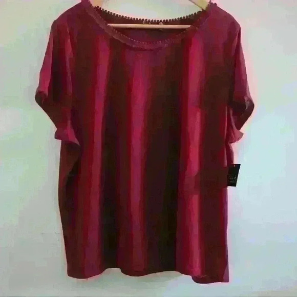 RAFAELLA | Ella Women's Rumba Red Fringed Neckline Short Sleeve Shirt - Picture 4 of 7